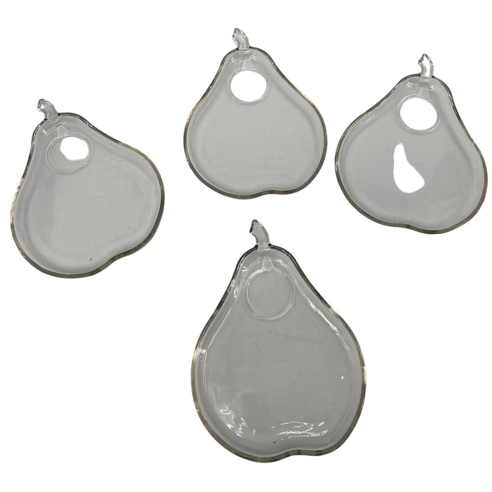 4 Set Vintage Lovely Glass Pear Shaped Snack Plates sandwich plate 8" x 6 3/4".
